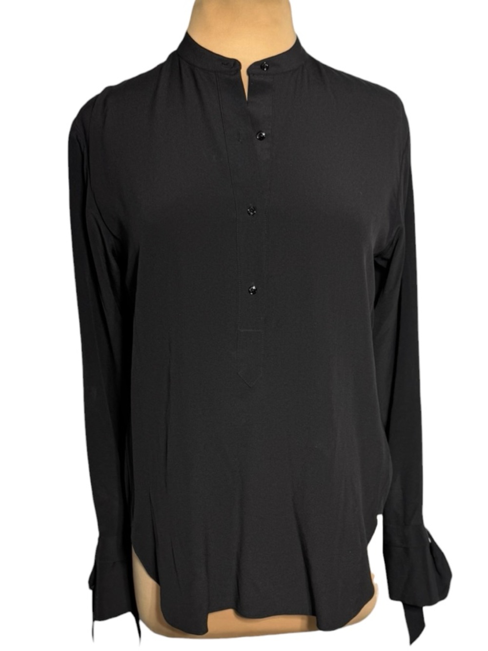 Rag & Bone "Dylan" Black 100% Silk Tie-Cuff Blouse - Size Small - Like New - Picture 3 of 10